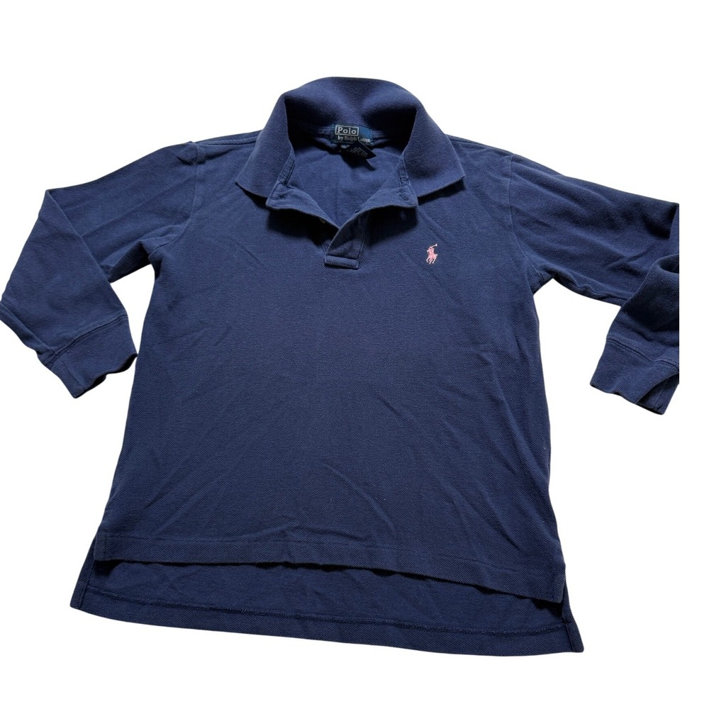 Polo Ralph Lauren Long Sleeve Polo‎ Boys SZ 6 Navy Blue Pink Pony Logo Preppy